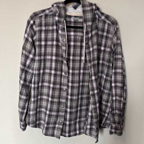 Carhartt Plaid Snap Button Up Hooded Sweatshirt Womens Med Grey Pink Long Sleeve - Picture 10 of 10